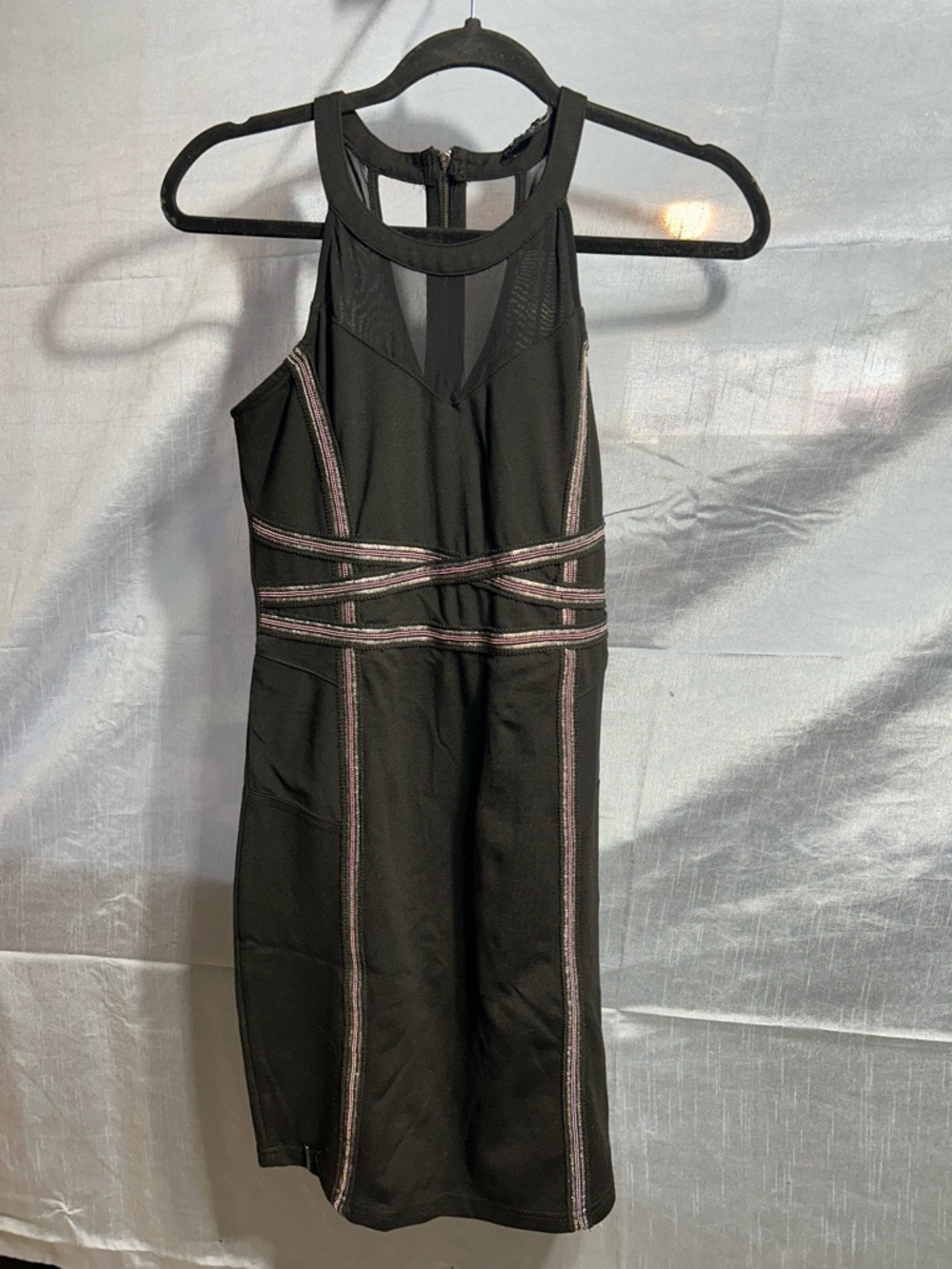 KARV Black Mesh Panel Bodycon Dress with Silver Trim